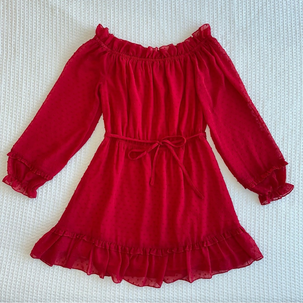 Hudson Gray red long sleeve Swiss dot mini dress